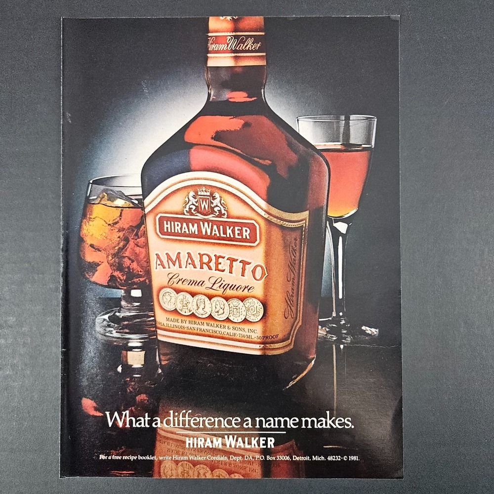 1981 Hiram Walker Cordials‎ Amaretto Crema Liqueur Vintage Print Ad Bar Mancave